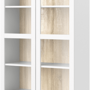 Vitrineskab Vesterholm Ro - hvid egetræsstruktur, 2 låger, 5 hylder 4 justerbare, vægmonteret, FSC, H203ÃB89ÃD36 cm